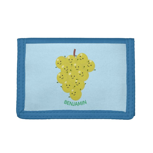 Cute funny bunch of grapes cartoon illustration trifold wallet (Front)