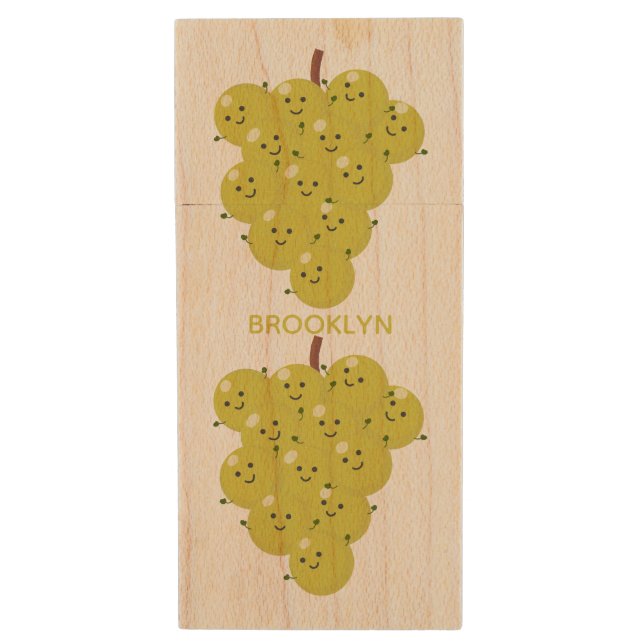 Cute funny bunch of grapes cartoon illustration wood flash drive (Front Vertical)
