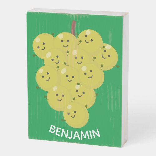 Cute funny bunch of grapes cartoon illustration wooden box sign