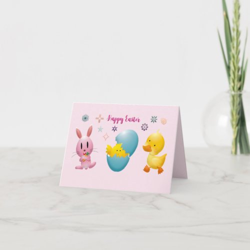 Cute Funny Bunny And Chicken Egg Design Holiday Card
