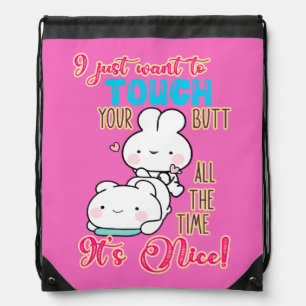 Cute Funny Bunny I Just Want To Touch Your Butt Drawstring Bag