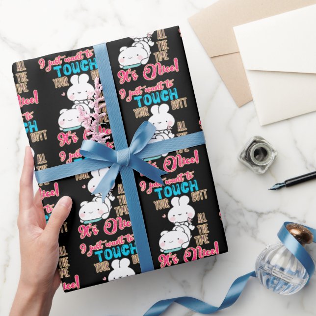 Cute Funny Bunny I Just Want To Touch Your Butt Wrapping Paper (Gifting)