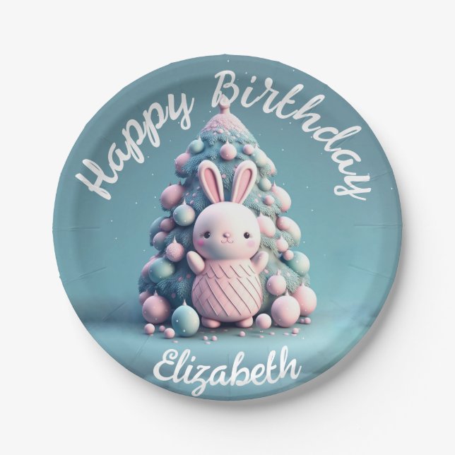 Cute ,funny ,bunny , kawaii style  paper plates (Front)