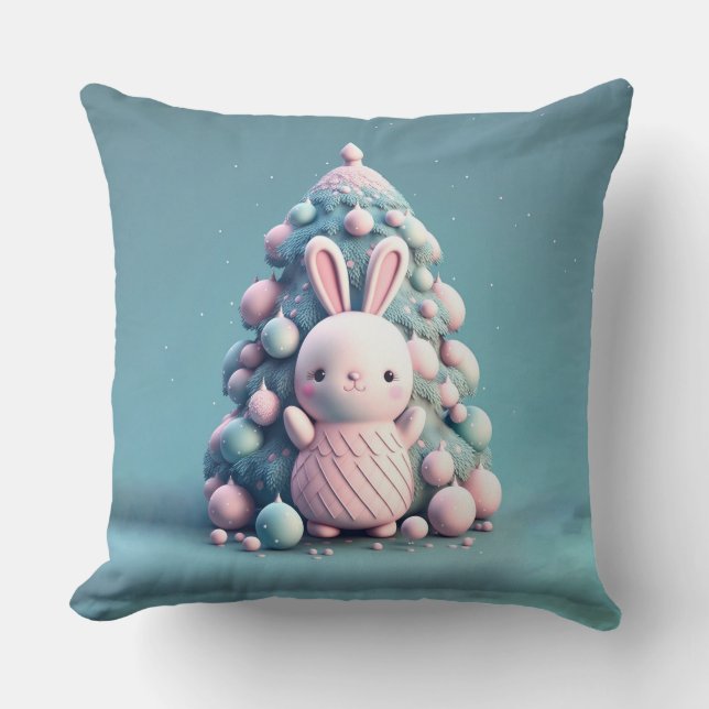 Cute ,funny ,bunny , kawaii style throw pillow (Front)