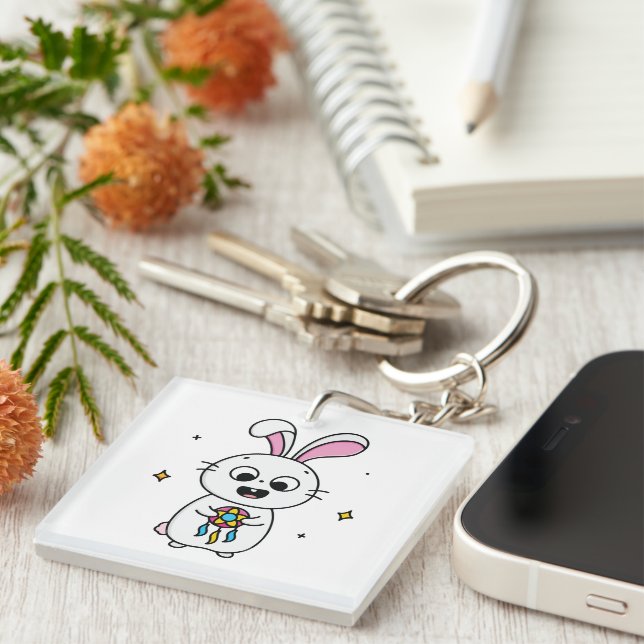 Cute & Funny Bunny Keychain (Front Right)