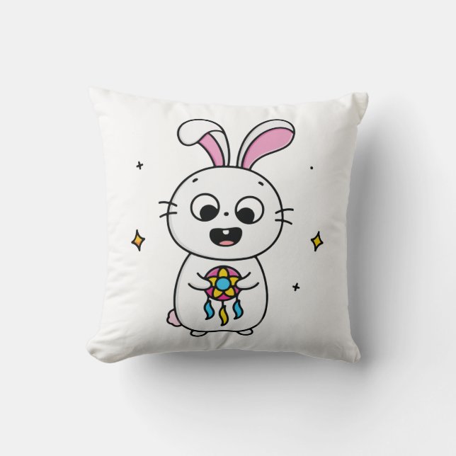 Cute & Funny Bunny Throw Pillow (Front)