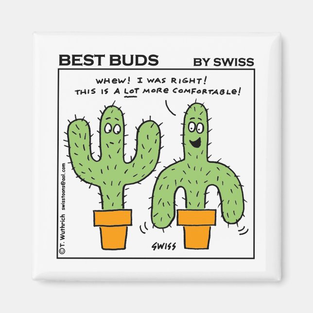 Cute Funny Cactus Best Buds Cartoon Magnet (Front)