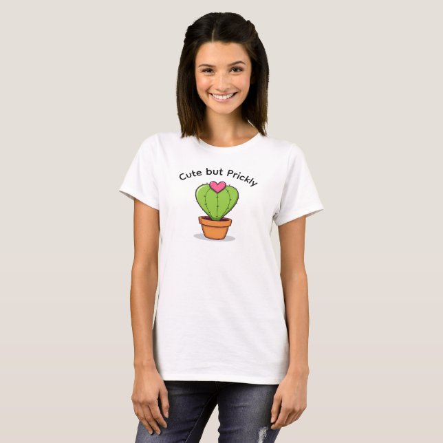 Cute Funny Cactus Heart Valentine's Day T-Shirt (Front Full)