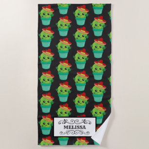 Cute Funny Cactus Pattern Beach Towel