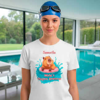 Cute Funny Capybara World’s Okayest Swimmer Kids T-Shirt