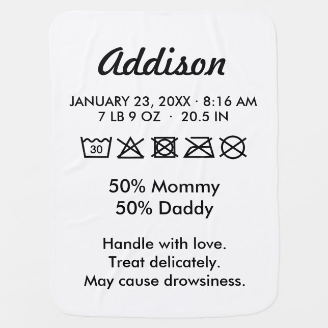 Cute Funny Care Label Humorous Baby Blanket (Front)