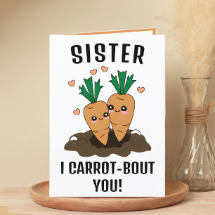 Cute Funny Carrot Pun Sister Happy Birthday Letterpress Thank You Card