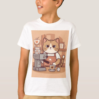 Cute Funny Cartoon Barista Cat Kid's T-shirt