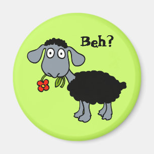 Cute Funny Cartoon Black Sheep with Flower Magnet