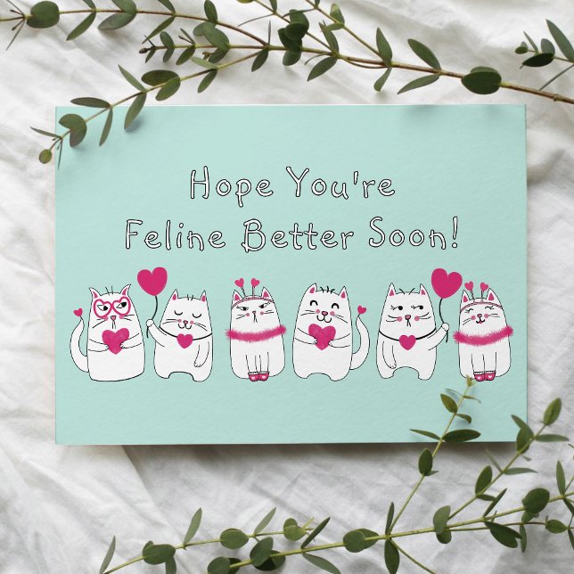 Cute Funny Cartoon Cat Feline Better Get Well Soon Card (Creator Uploaded)