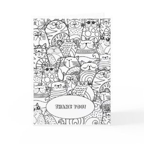 Cute Funny Cartoon Cats Coloring Color Yourself Thank You Card