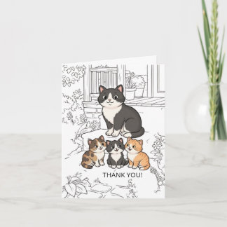 Cute Funny Cartoon Cats Coloring Thank You Card