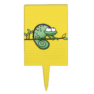 Cute Funny Cartoon Chameleon Green Lizard Cake Topper