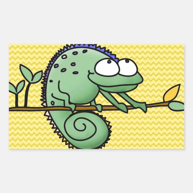 Cute Funny Cartoon Chameleon Green Lizard Rectangular Sticker (Front)