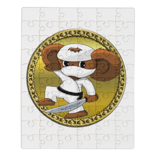 Cute funny cartoon Cheburashka bear with a sword Jigsaw Puzzle