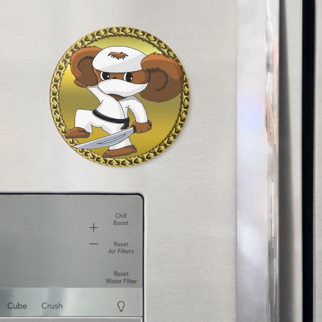 Cute funny cartoon Cheburashka bear with a sword Magnet (In Situ (Fridge))