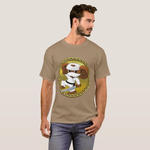 Cute funny cartoon Cheburashka bear with a sword T_Shirt