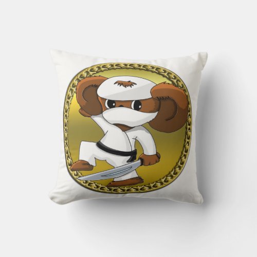 Cute funny cartoon Cheburashka bear with a sword Throw Pillow