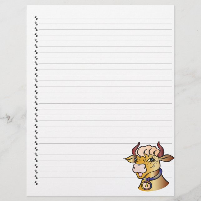 Cute Funny Cartoon Cow Lined Pet Letterhead (Front)