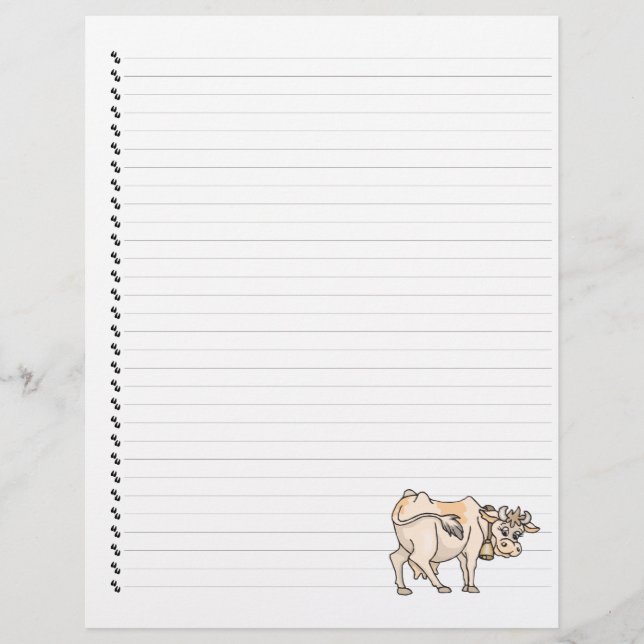 Cute Funny Cartoon Cow Lined Pet Letterhead (Front)