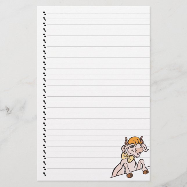 Cute Funny Cartoon Cow Lined Pet Stationery (Front)