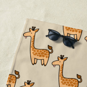 Cute Funny Cartoon Giraffes with Initials Beach Towel