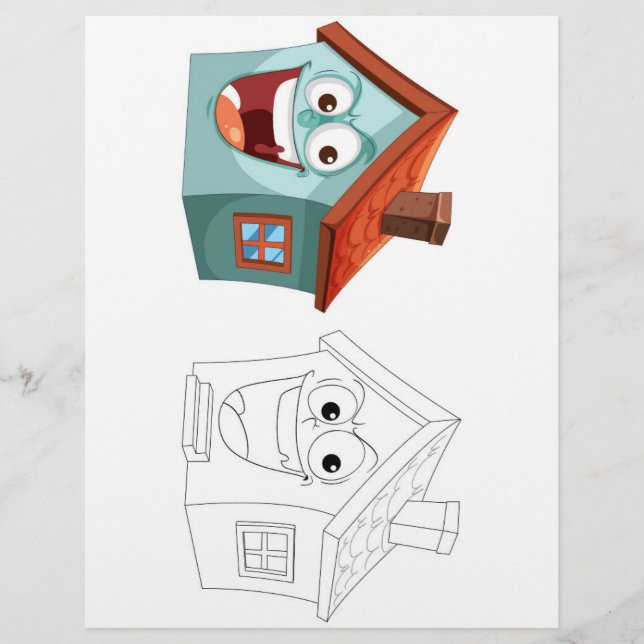 Cute funny cartoon house coloring page (Front)