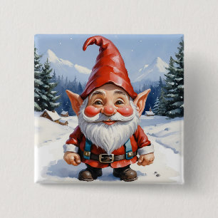 Cute Funny Cartoon Merry Christmas Gnome Button
