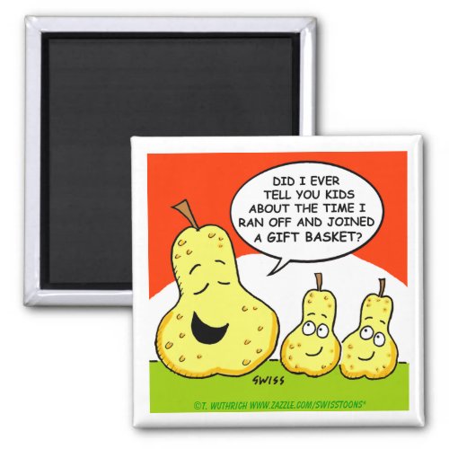 Cute Funny Cartoon Pears and Giftbaskets Magnet