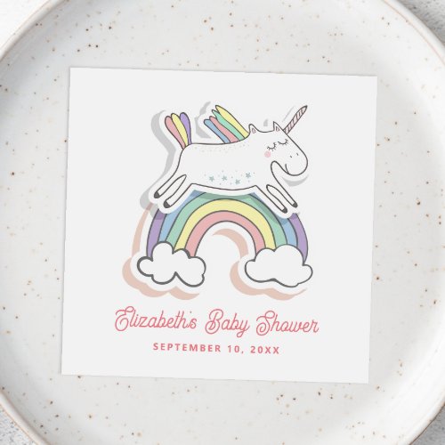 Cute funny cartoon rainbow unicorn baby shower napkins