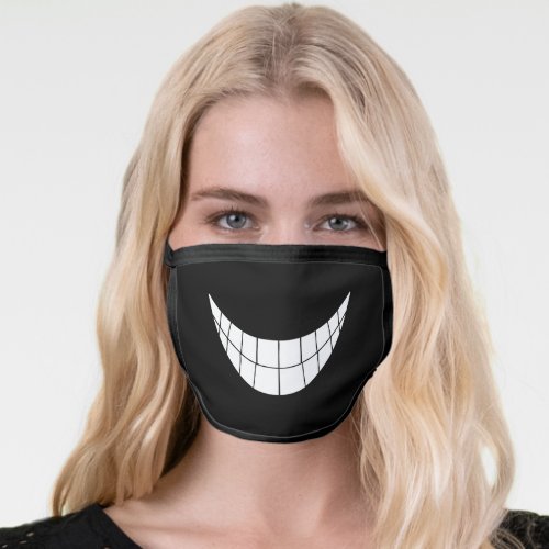 Cute Funny cartoon smile mouth white teeth Black Face Mask