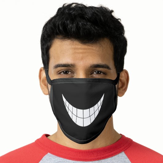 Cute Funny cartoon smile mouth white teeth Black Face Mask (Worn Him)