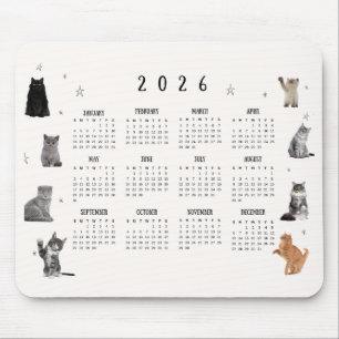 Cute Funny Cat 2026 Calendar Mouse Pad