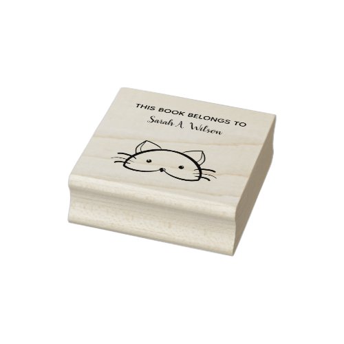 Cute Funny Cat Book Belongs Personalized Bookplate Rubber Stamp
