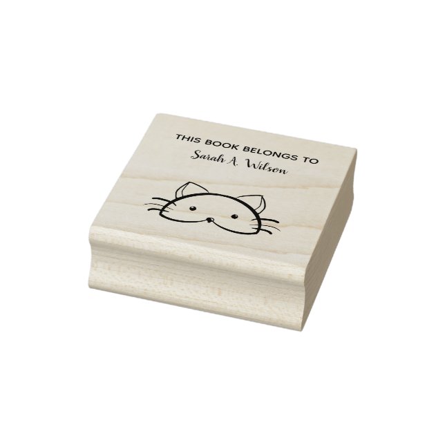 Cute Funny Cat Book Belongs Personalized Bookplate Rubber Stamp (Stamp)
