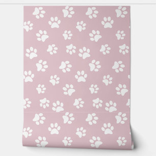   Cute Funny Cat Dog Paw Prints White & Blush Pink Wallpaper