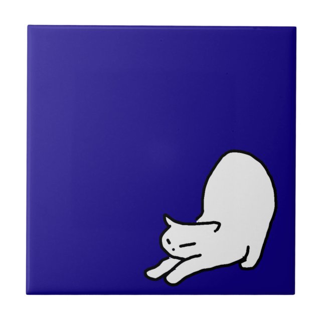 Cute&Funny Cat Doodle on Blue Ceramic Tile (Front)