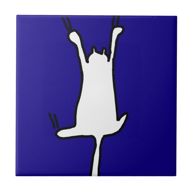 Cute&Funny Cat Doodle on Blue Ceramic Tile (Front)