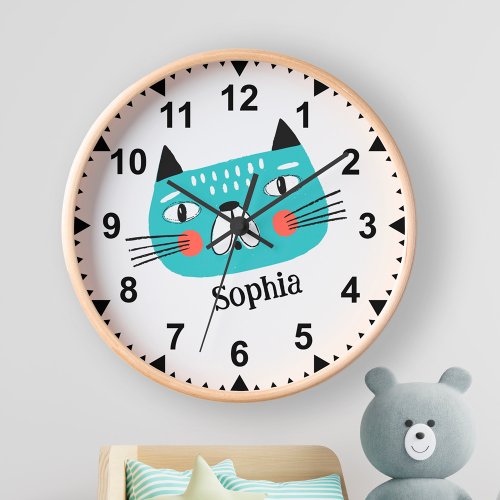 Cute funny cat for kids nursery clock