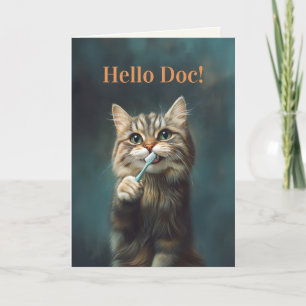 Cute Funny Cat Holding Toothbrush Folded Card