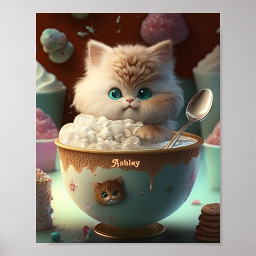 Cute Funny Cat in a Mug Sweet Treats Nursery Poster