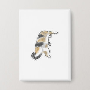 Cute Funny Cat Leg Up Grooming Hand Drawn Art Button