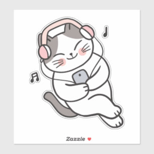 cute funny cat listening song  sticker