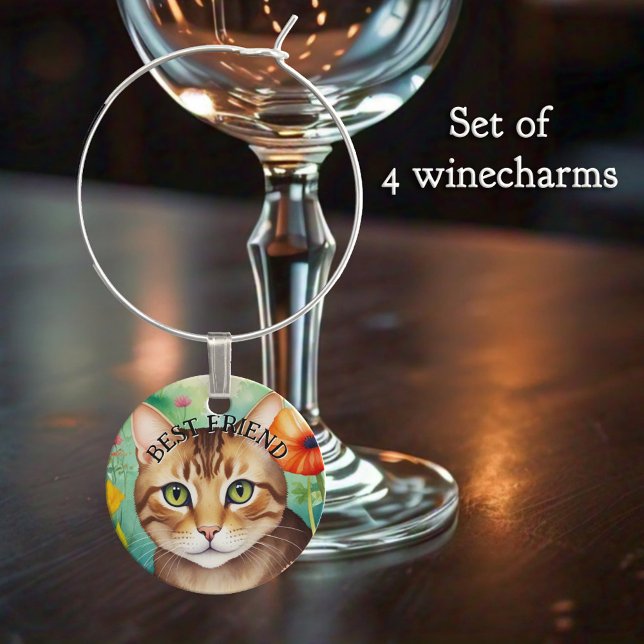 Cute Funny Cat Lovers Wine Charms (Funny wine charms featuring cute and colorful illustrations of cats)