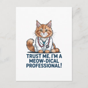 Cute Funny Cat Medical Pun Illustration Holiday Postcard